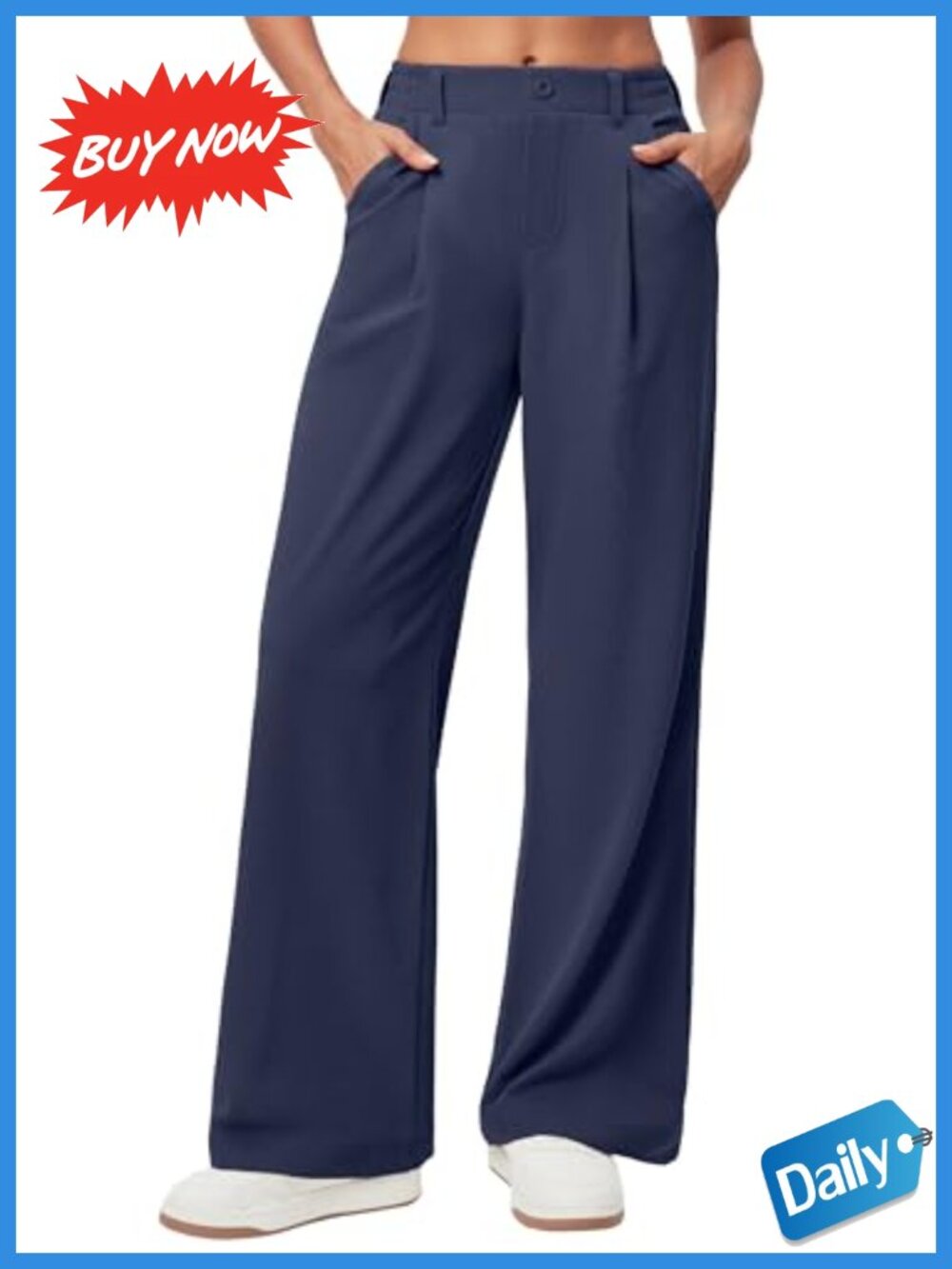 Waffle Wide Leg Dress Pants Pleated Elastic Waist Business Casual